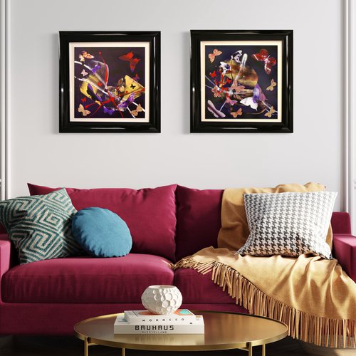 Butterfly symphony I and II (framed) diptych by Paresh Nrshinga
