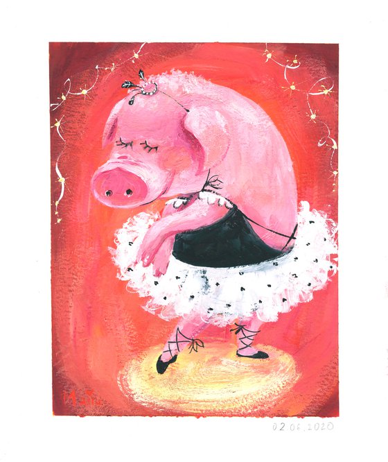 Illustration for a children's room. Character pig ballerina.