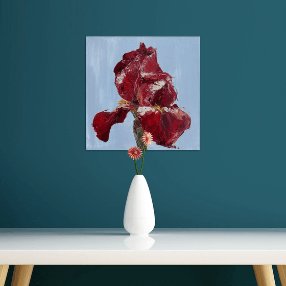 RED IRIS - original floral painting on canvas