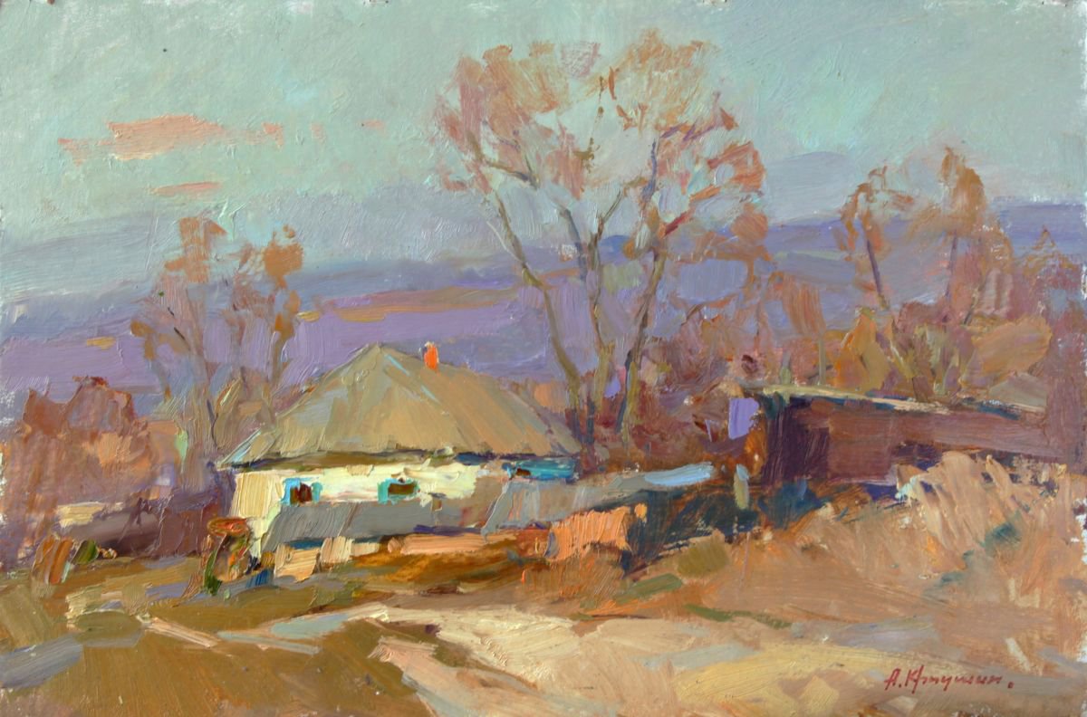 Impressionistic Landscape Oil Painting By Aleksandr Kryushyn, 19 X 13, March Sun, Original Artwork