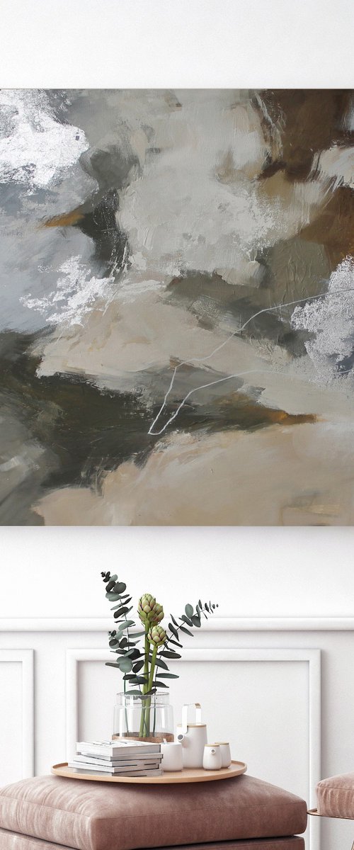 "Flock 2" Gray brown silver abstract art by Yana Sagan