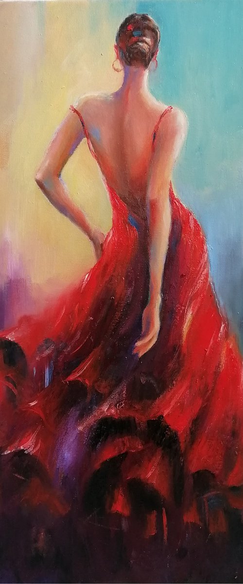 Woman in a red dress by Susana Zarate Harris