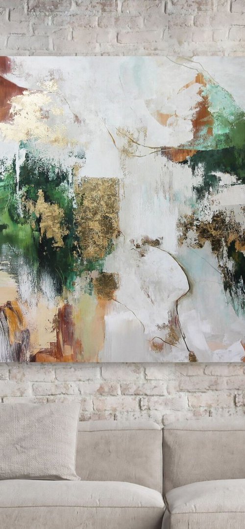 "Green Sobriety 4" Abstract green gold art by Yana Sagan