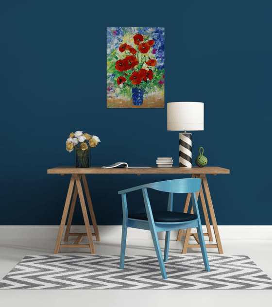 poppies in an ultramarine vase