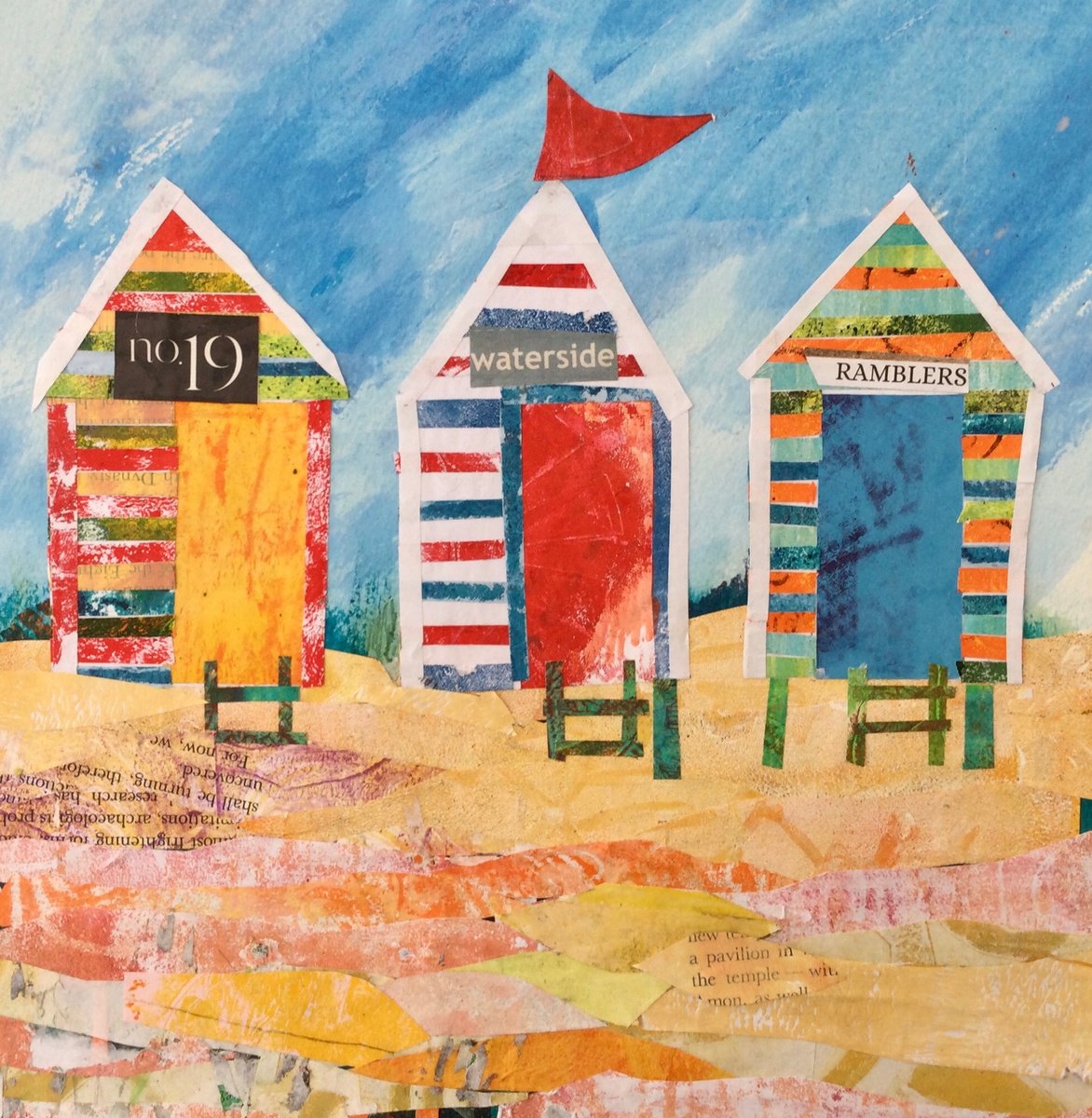 Landscape Collage By Dee Evans, 12 X 12, By The Waterside, Original Artwork