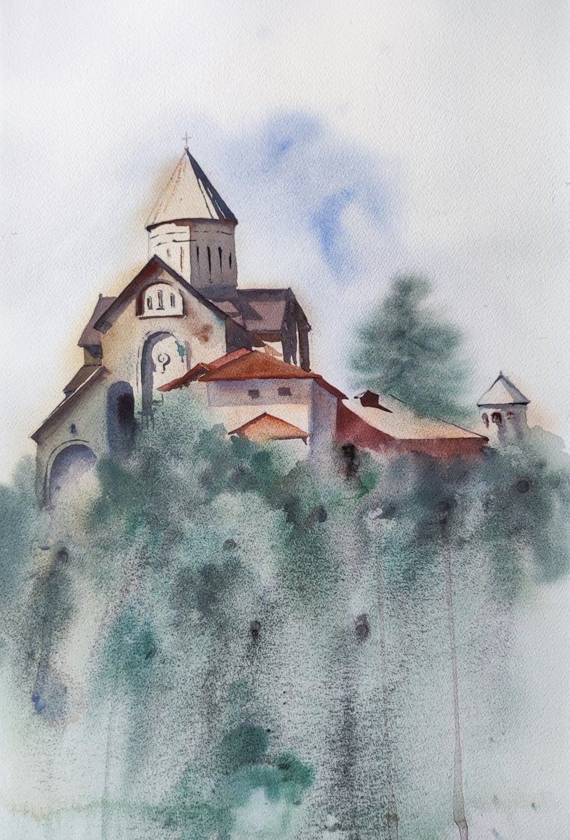 Impressionistic Cityscapes Watercolour By Ana Tyulpanova, 15 X 22, Armenian Church, Original Artwork