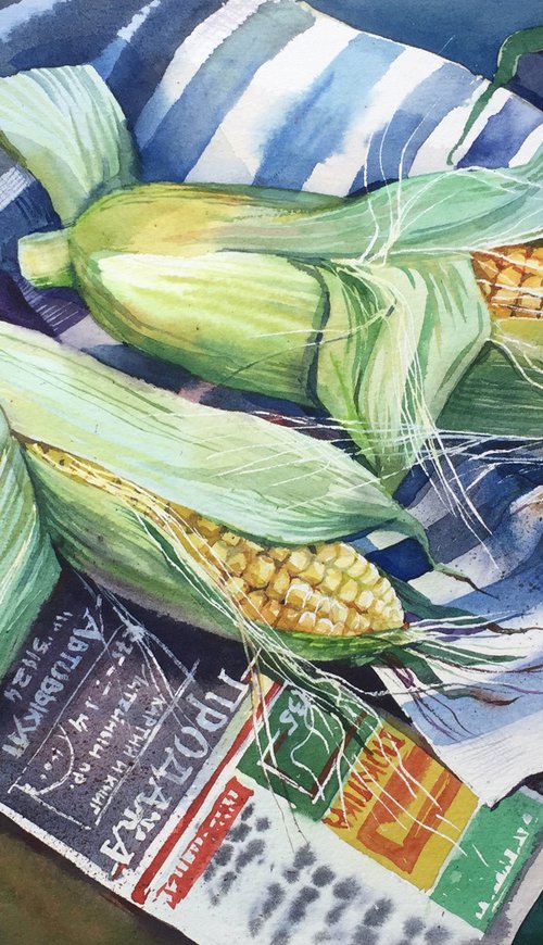 Still life with corn by Natalia Veyner