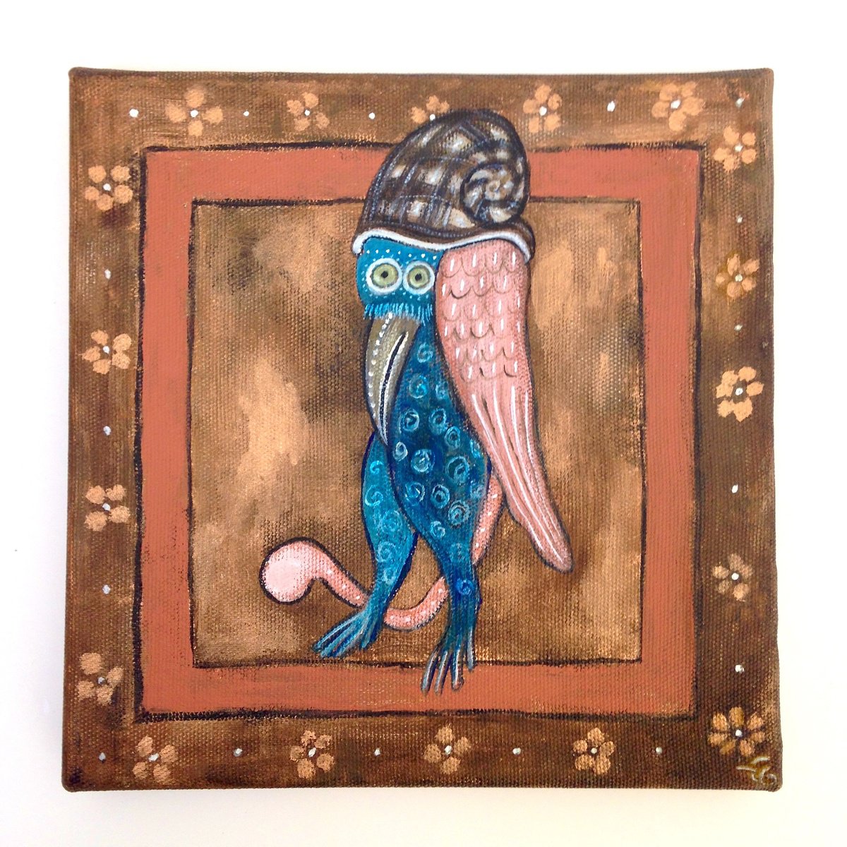 Impressionistic Animal Acrylic Painting By Eleanor Gabriel, 8 X 8, The Nautilus Bird, Original Artwork