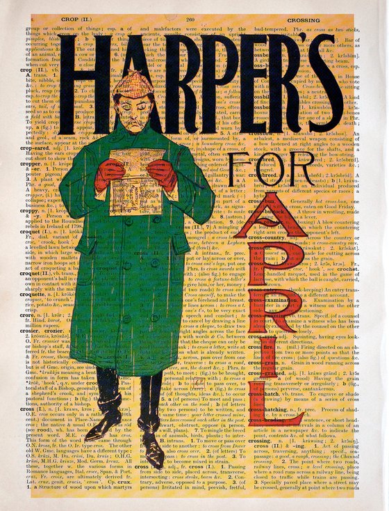 Harpers for April - Collage Art Print on Large Real English Dictionary Vintage Book Page