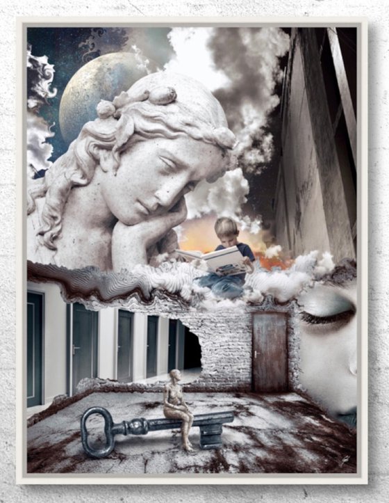 THE KEY | Digital Painting printed on Alu-Dibond with White wood frame | Unique Artwork | 2019 | Simone Morana Cyla | 63 x 85 cm | Art Gallery Quality | Published