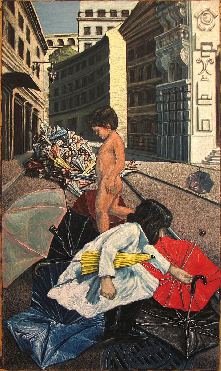 Portrait Oil Painting By Antonio Mele, 39 X 67, Working After The Rain., Original Artwork