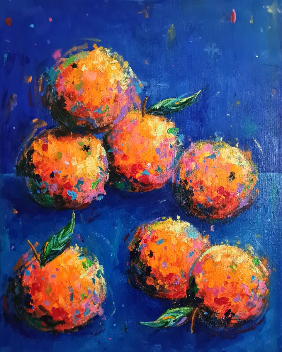 Impressionistic Still Life Acrylic Painting By Dawn Underwood, 16 X 20, Oranges, Original Artwork