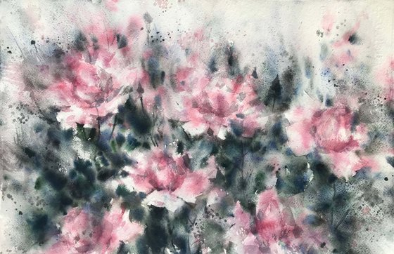 Pink roses 2.  one of a kind, original watercolour