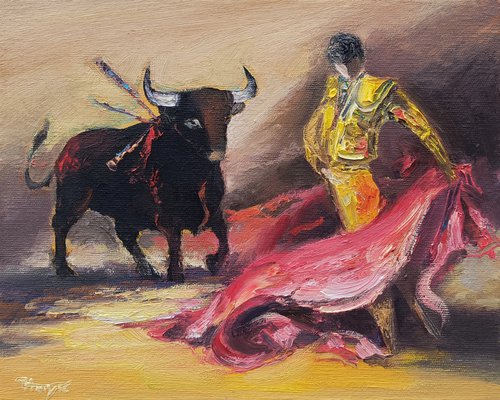 Bullfight (30x40cm oil/canvas) by Hayk Miqayelyan