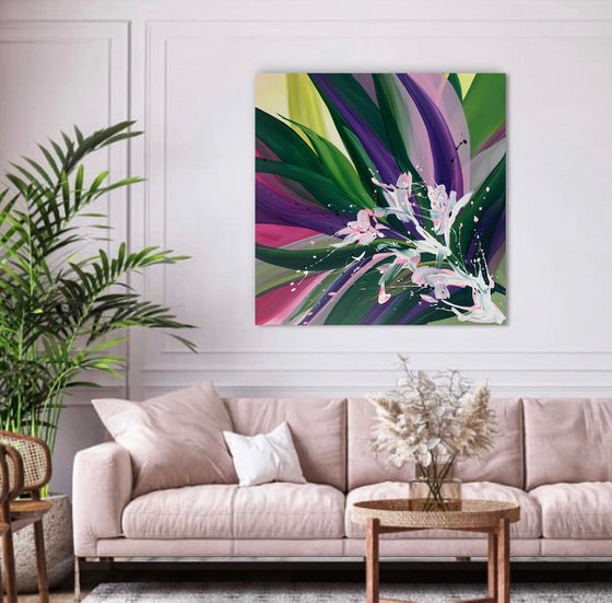 Exotic Botanical - Abstract Jungles. Leaves. Violet green tones. Abstract style.