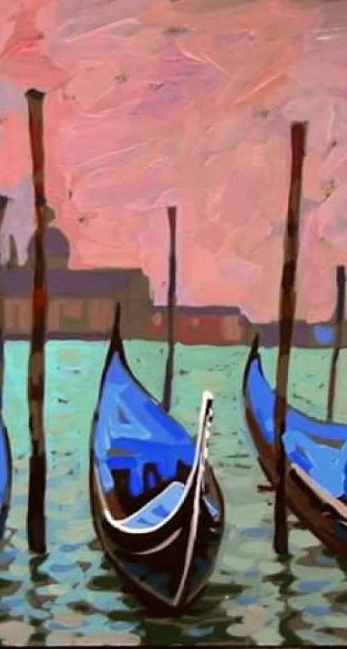 Gondolas in Venice. original mini painting by Sergey  Kachin