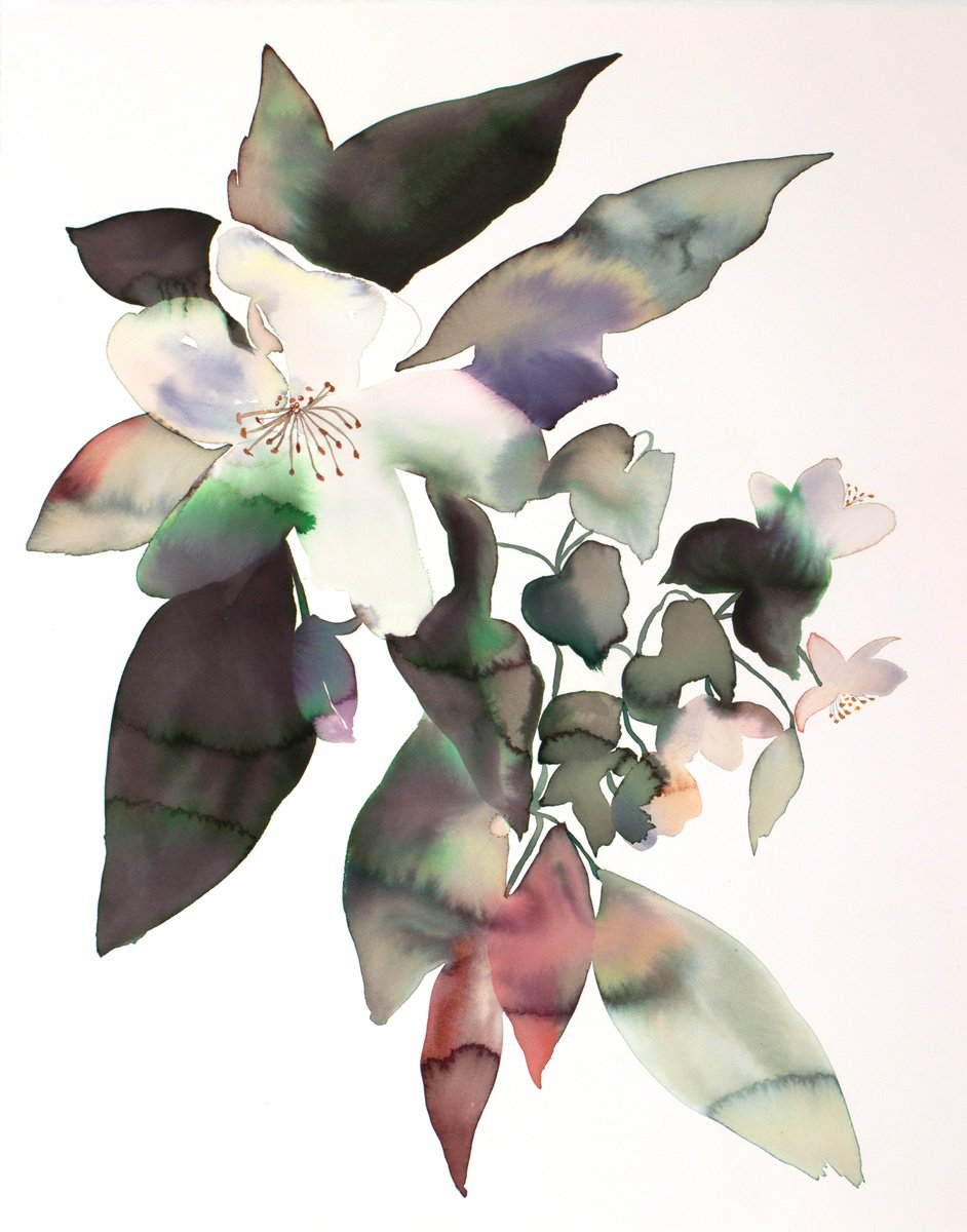 Expressive Botanical Watercolour By Elizabeth Becker, 16 X 20, Anemone No. 10, Original Artwork