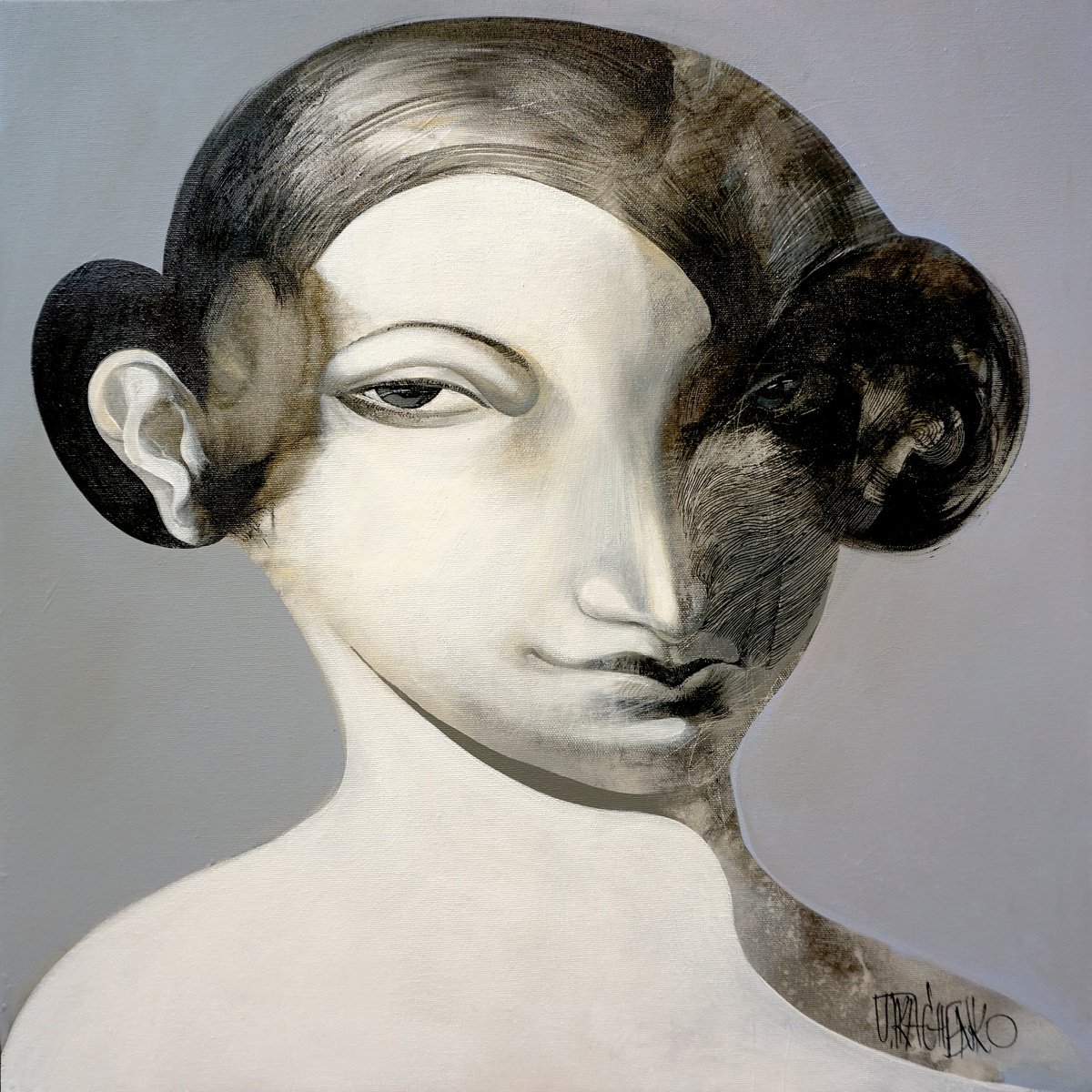 Organic Portrait Acrylic Painting By Victor Tkachenko, 20 X 20", Marlene, Original Artwork