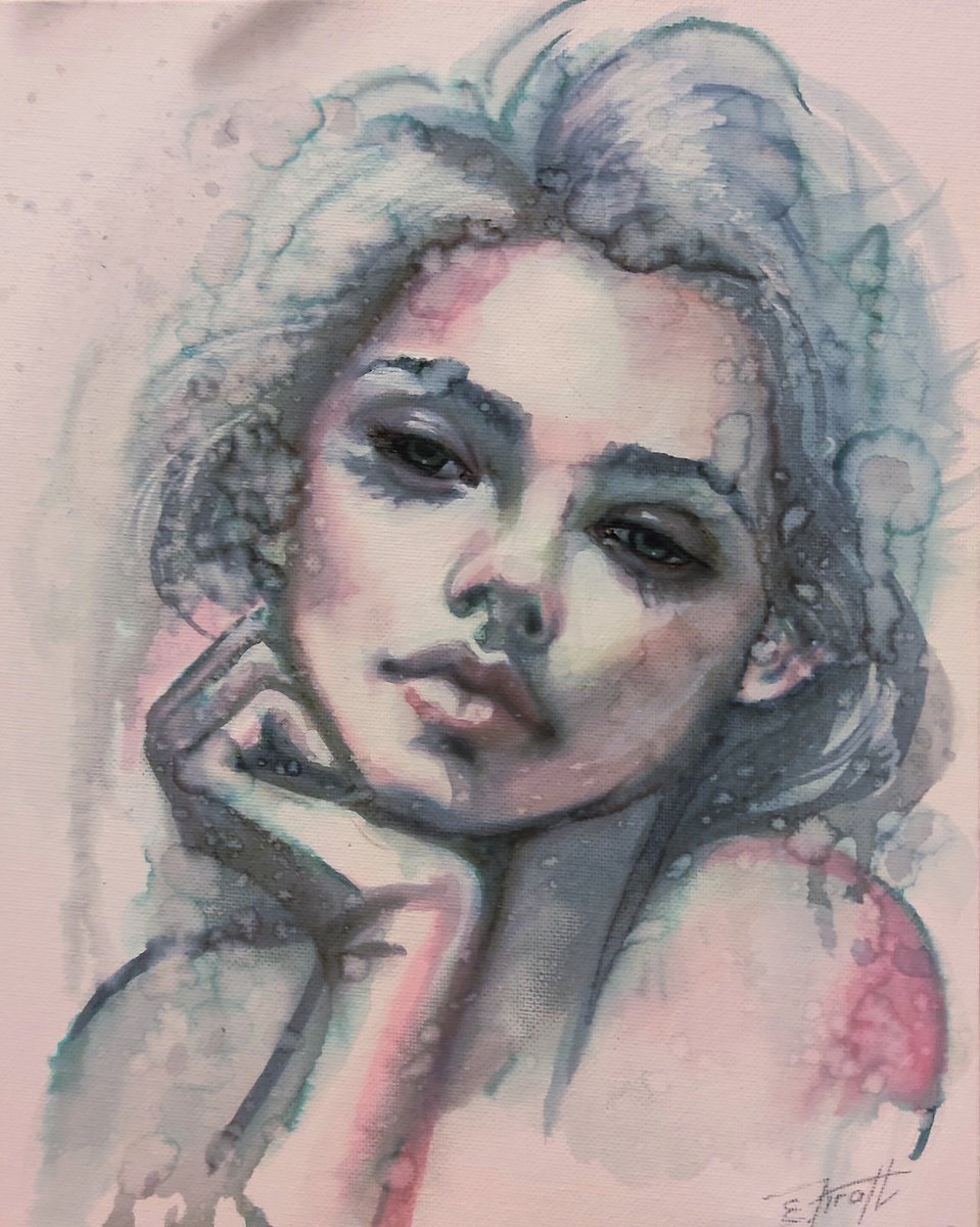 Expressive Portrait Watercolour By Elena Kraft, 12 X 16, Daschenka, Original Artwork
