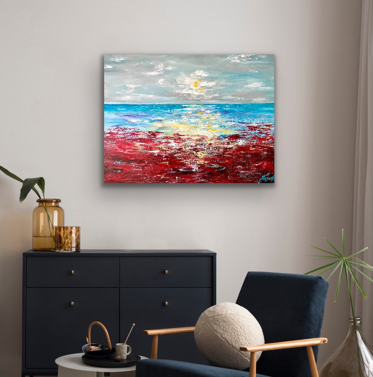Impressionistic Landscape Acrylic Painting By Pooja Verma, 31 X 24", Memories Of The Red Sea, Original Artwork