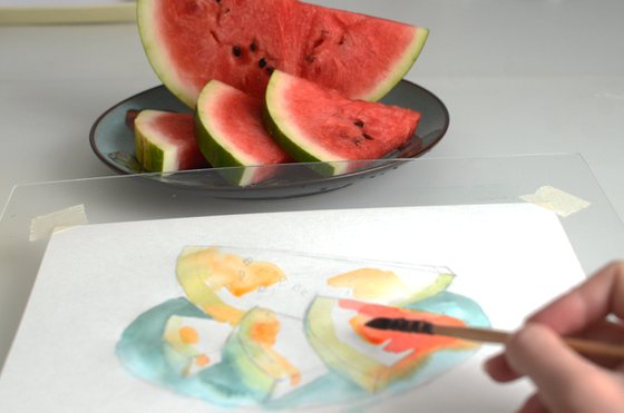 Watermelon, Watercolor sketch, study from life