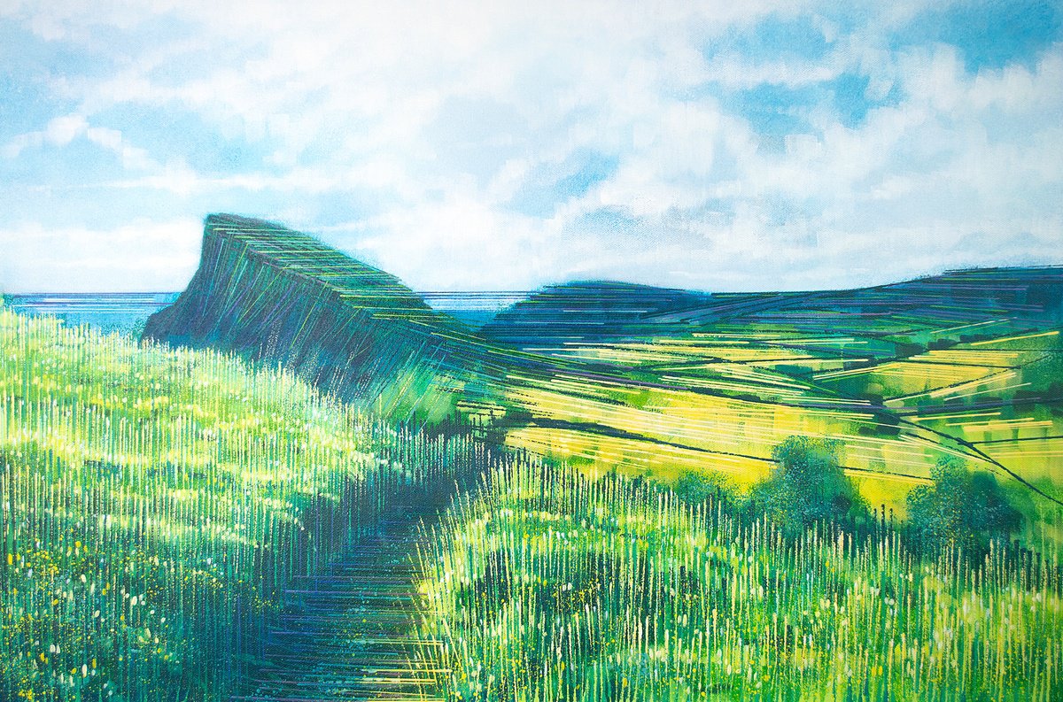 Impressionistic Landscape Acrylic Painting By Marc Todd, 30 X 20", Peak Hill In Summer, Original Artwork