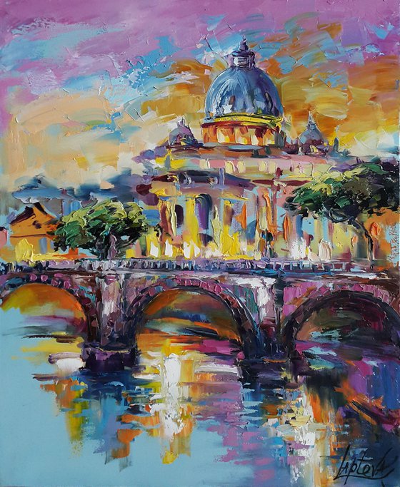 Evening in Rome - Painting italy cityscape Roma