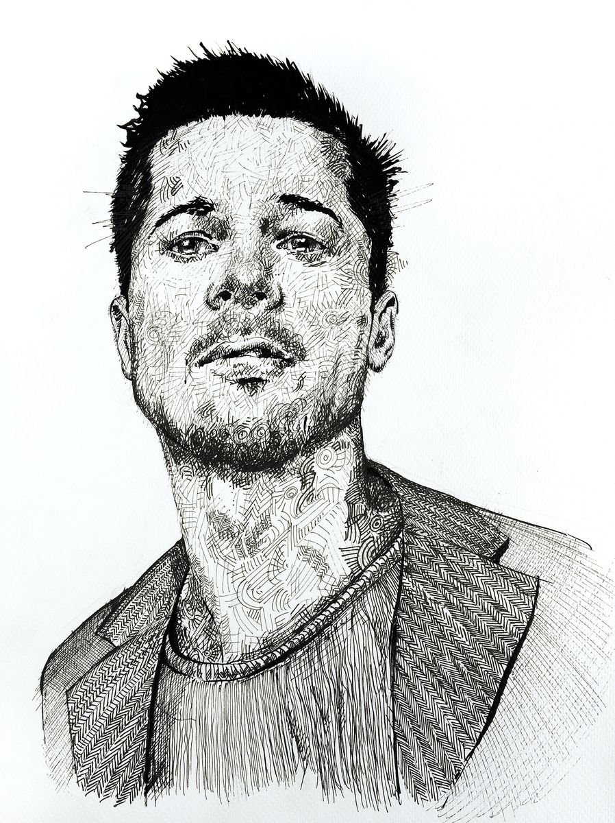 Photorealistic Portrait Ink Drawing By Dario Moschetta, 9 X 12, Portrait 296, Original Artwork