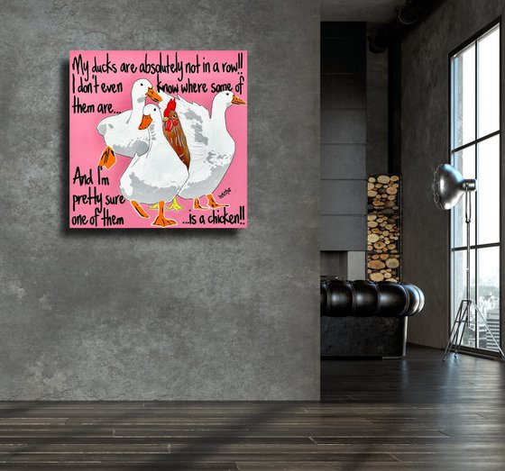 Ducks in a Row Pink Chicken 61cm x 61cm