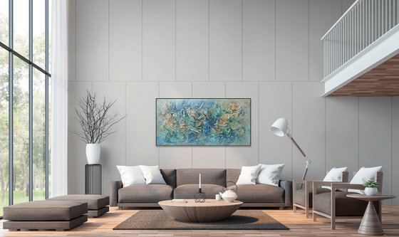 SHADES OF SUMMER. Extra Large Abstract Textured Coastal Painting