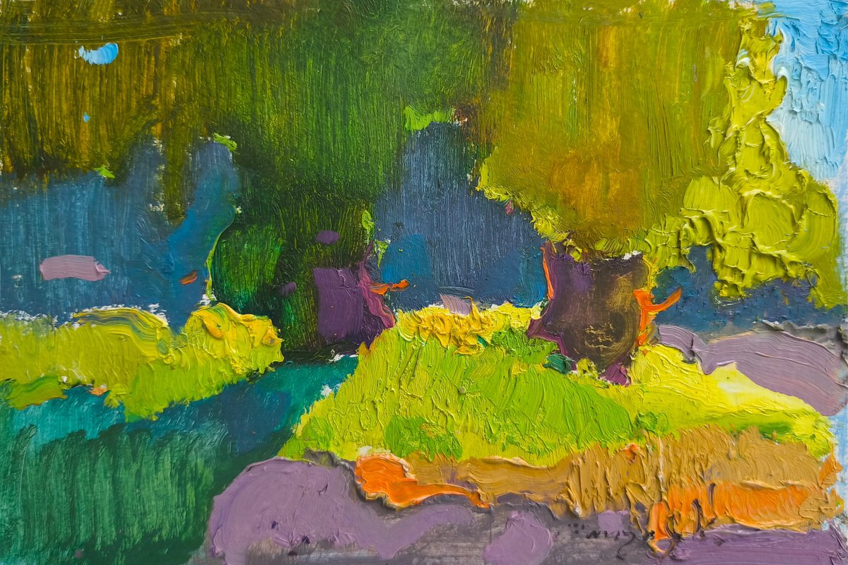 Impressionistic Landscape Oil Painting By Alexander Shandor, 11 X 7, In The Shade, Original Artwork