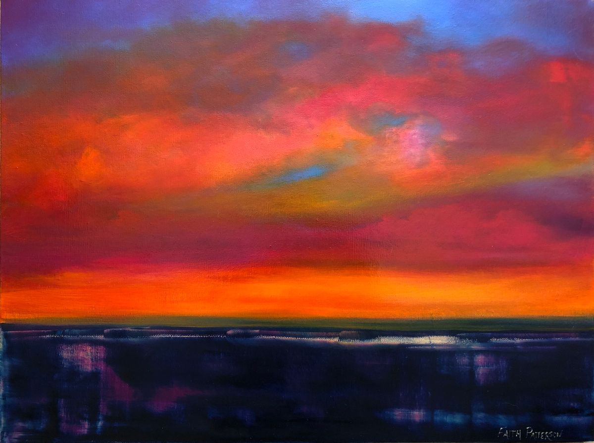 View From the Tracks...original painting oil on canvas sunset by Faith Patterson