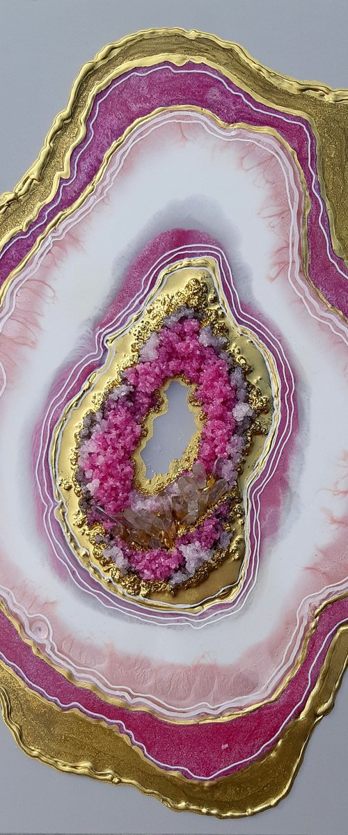 57x39cm. /Agate pink geode. Marble Art. Geode wall art, Gold, Pearl,Pink,  geode wall art Resin painting by Alexandra Dobreikin
