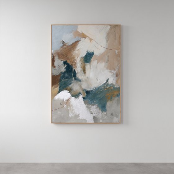 "Blue Velor" Abstract gray beige blue art