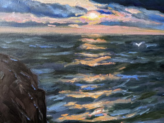Sunrise at the seaside. Odessa Black sea. Original oil painting sea Home decor Gift idea Art Love Seaside sunrise painting