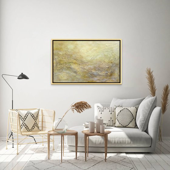 GOLDEN WAVES. Large Abstract Painting with Texture in Beige, Gold, Bronze Neutral Colors. Contemporary Art