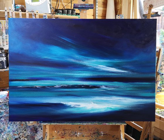 "Midnight Blue" - Cornish Seascape, Art, Skyscape