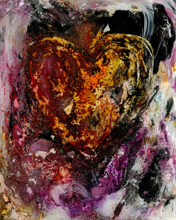 Songs Of The Heart 10 - Framed Mixed Media Abstract Heart painting by Kathy Morton Stanion
