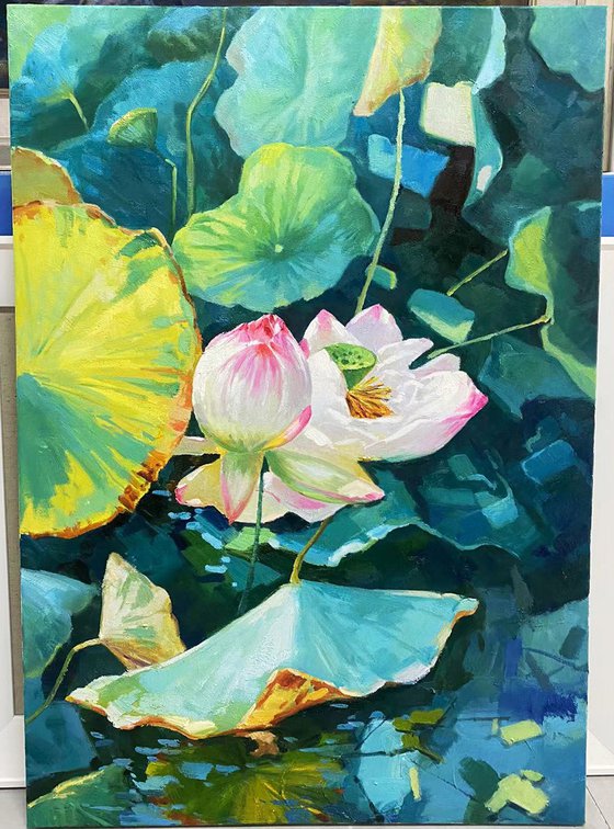 Still life oil painting:Lotus