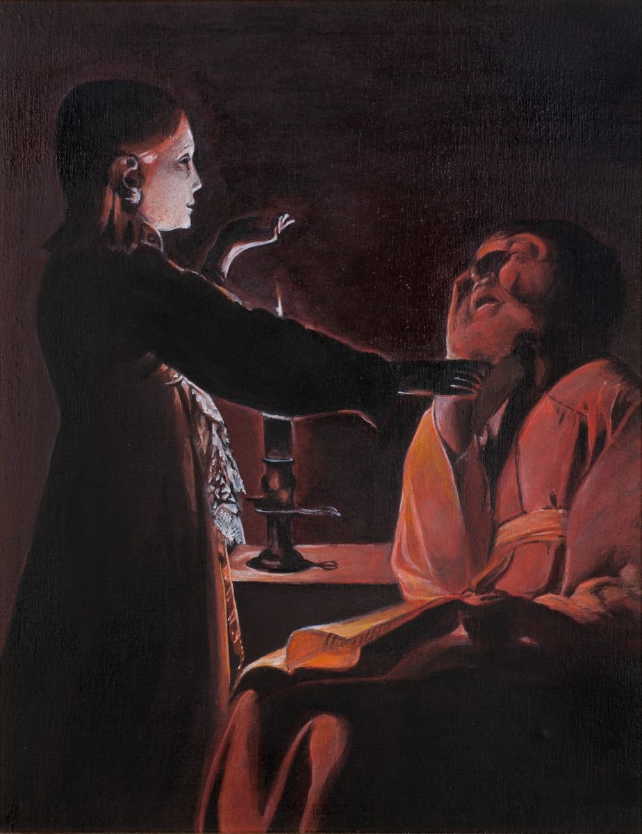 Appearance of angel to St.Joseph. Copy after Georges de La Tour. by Alexandra Batyaeva