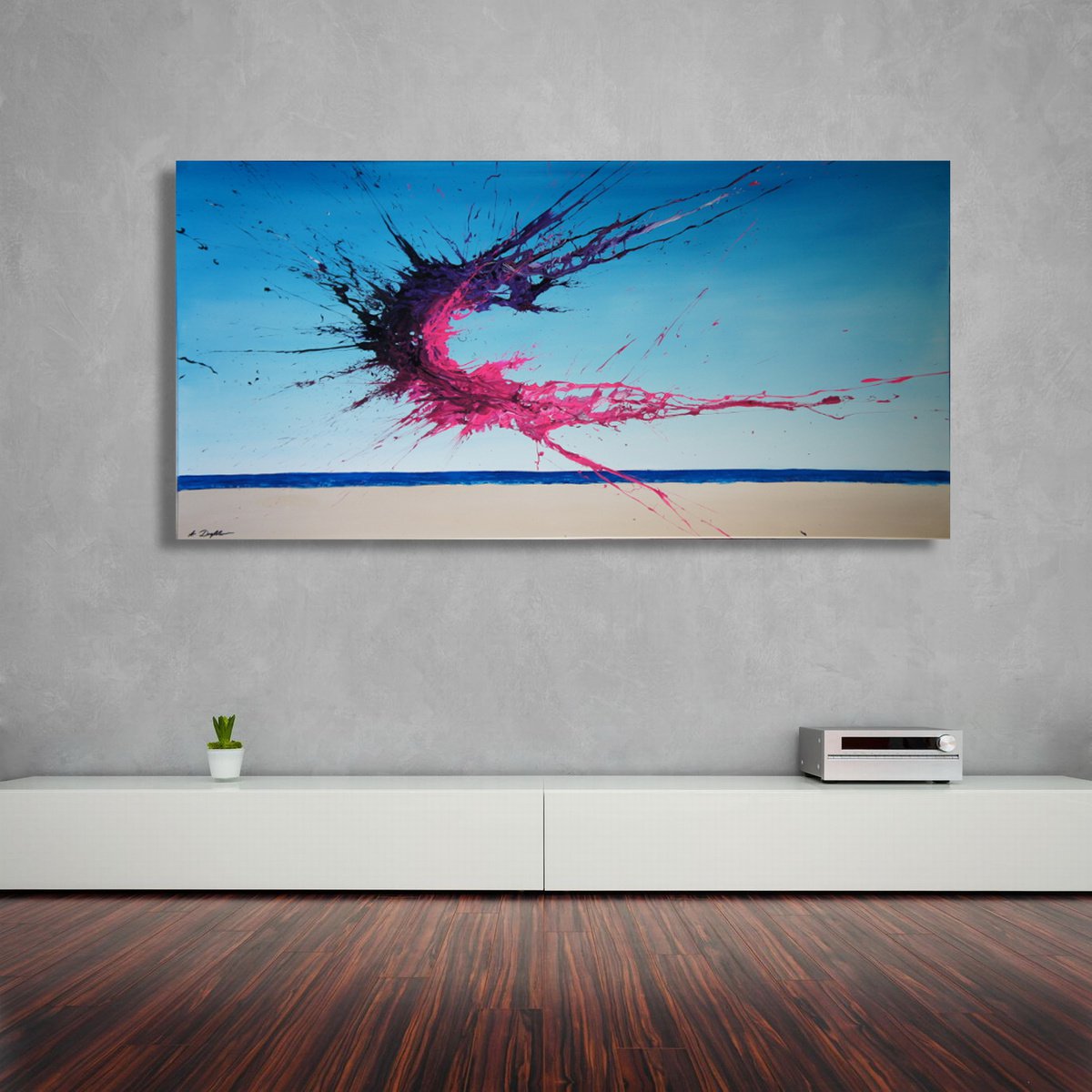 Abstract Acrylic Painting By Ansgar Dressler, 63 X 31, Summer Phenomenon I, Original Artwork