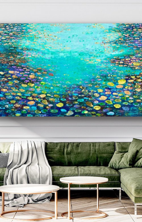 Blue Waterlily Pond (2) - XXL by Pooja Verma