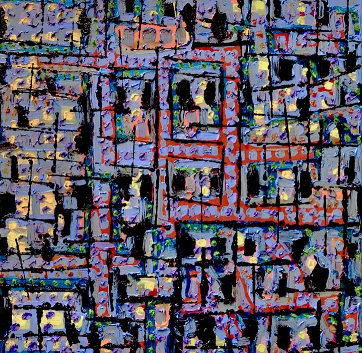 Geometric Abstract Oil Painting By Ann Parks Mccray, 12 X 12, Neighborhood Details, Original Artwork