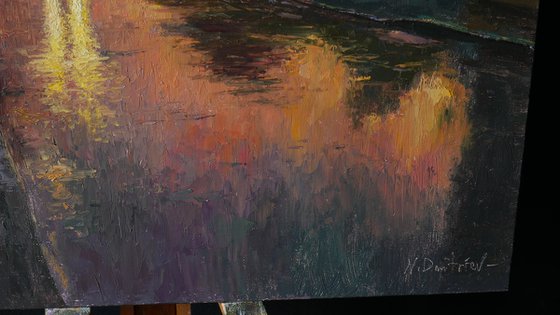 It Is Summer Warm Rain At Sunset - original oil painting