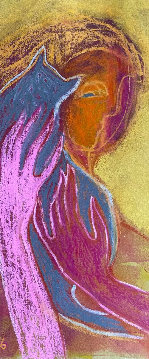 Portrait with a cat. by Tatjana Auschew