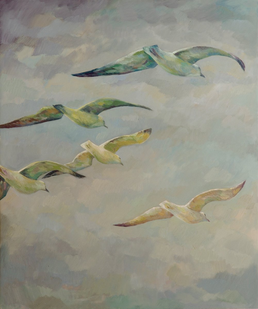 Illustrative Oil Painting , Bye Bye Jonathan Livingston By Marcello Carrozzini, 39 X 47, Artwork For Sale On Artfinder
