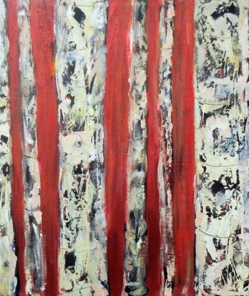 Red Birch Trees Abstract - 48x24 by BenWill