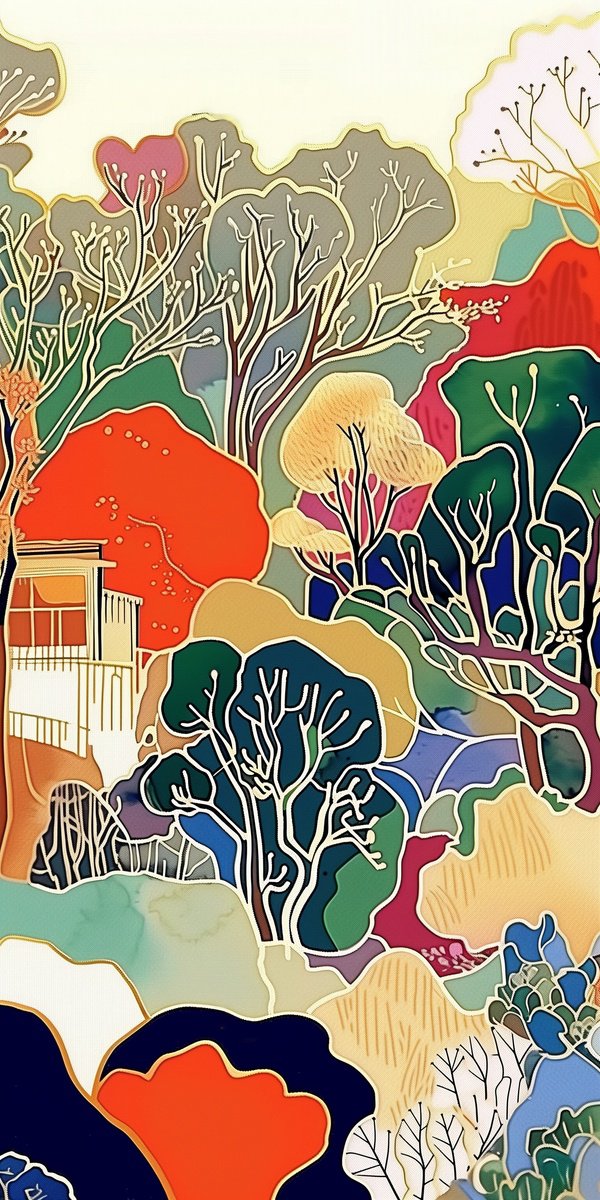 Abstract Acrylic Painting By V+V Kniazievi, 24 X 51", Autumn Over Shanghai Hills #2, Original Artwork