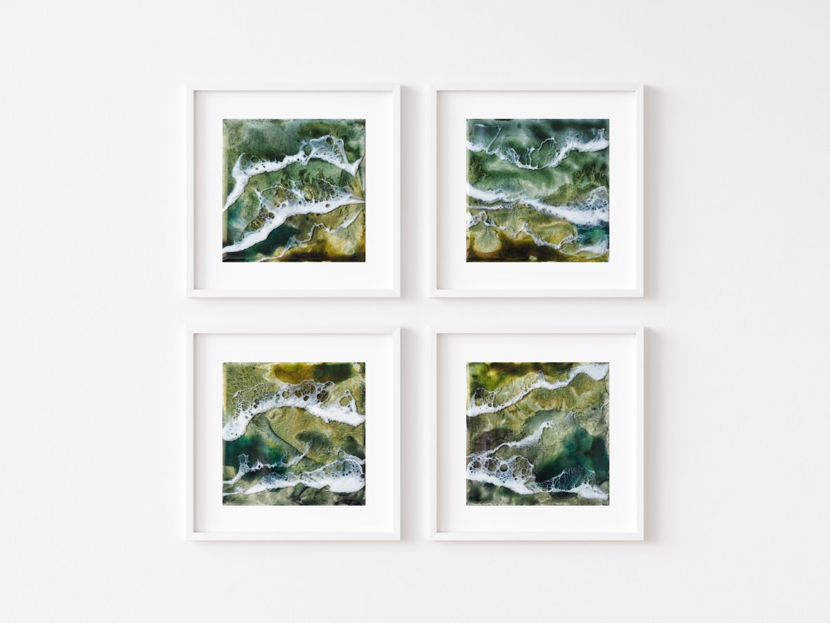 Green lake - set of 4 original seascape painting, polyptych by Delnara El