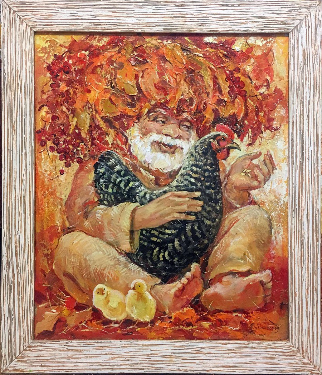 Impressionistic Portrait Oil Painting By Titinin Yurii, 24 X 20", House With Chicken Poop, Original Artwork